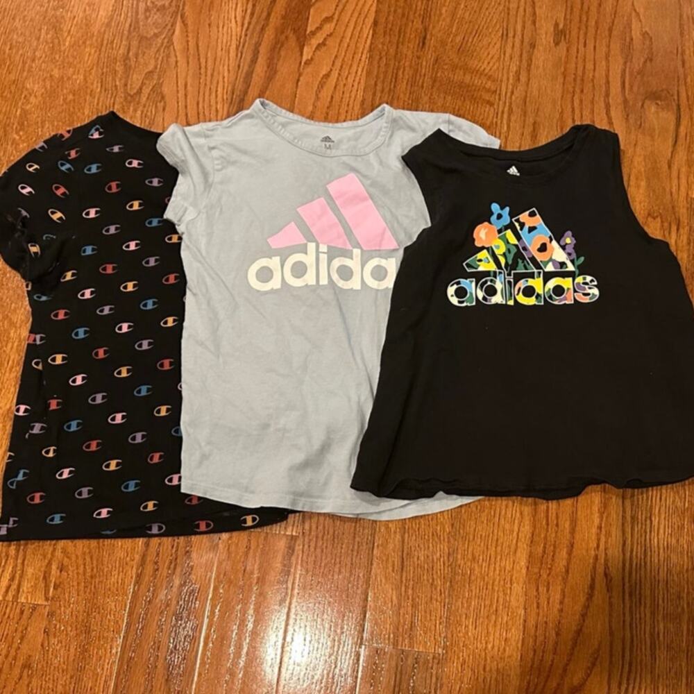 Girls Medium 10 - 12 lot of 3 athletic t shirts Adidas and Champion